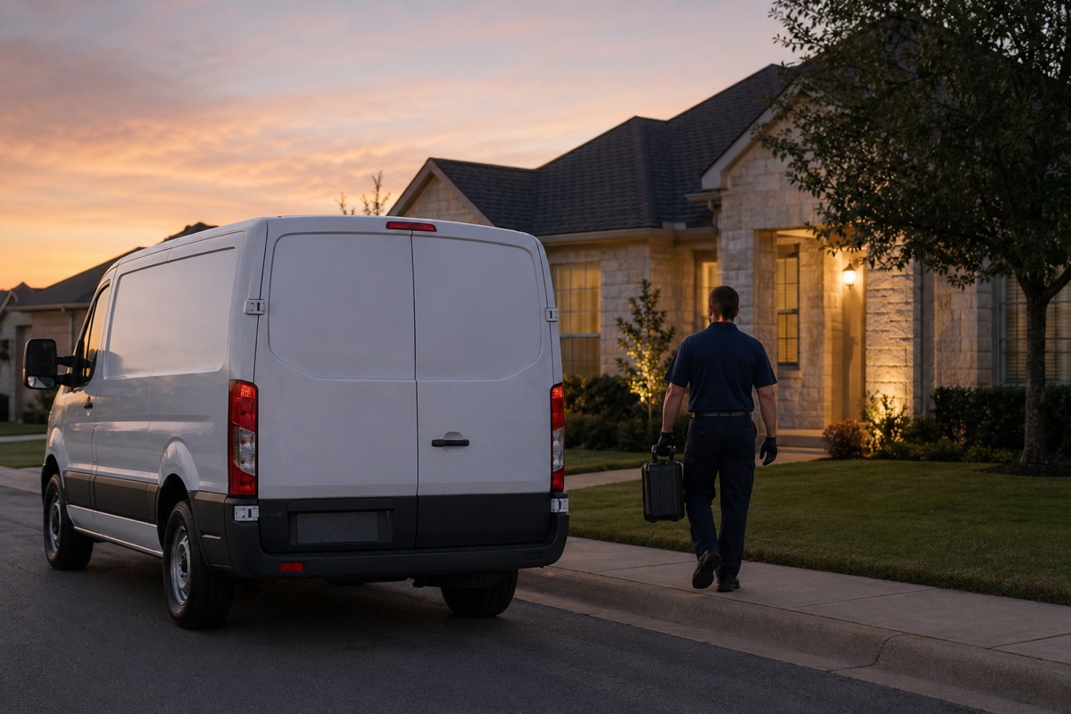Discreet biohazard cleanup response vehicle in an East Texas neighborhood